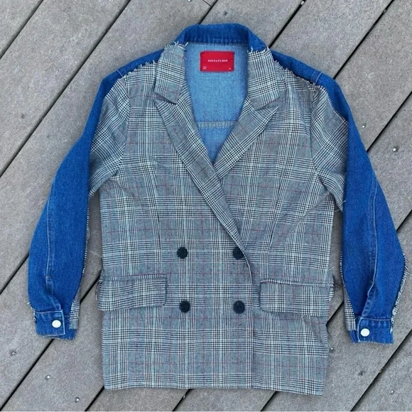 Signature8 Plaid + Denim Blazer Jacket | Size S/M - Picture 1 of 11